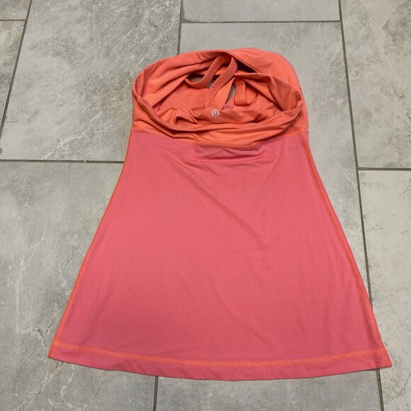 Lululemon Wide Strap Tank Top Size 6 US Orange Built in Bra Mesh Fitness Yoga - Picture 4 of 10